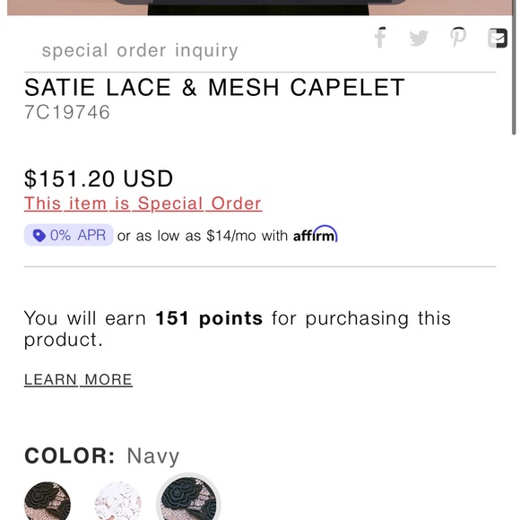 NWOT Tadashi Shoji Satie Lace Capelet Navy M/L - Picture 4 of 4